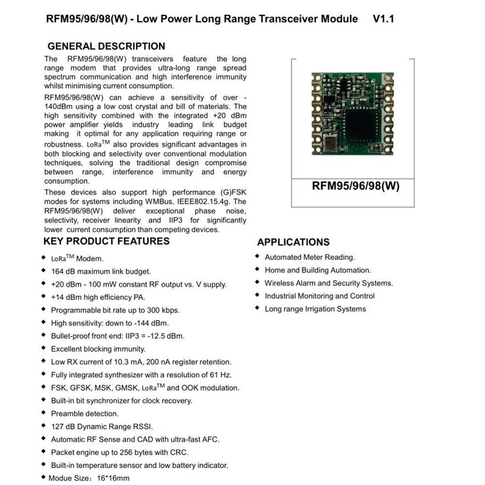 Module émetteur-récepteur sans - Lora Rfm95 avis et prix